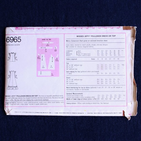 Vintage Sewing Pattern Uncut Simplicity 6965 Cottagecore Dress Top Bust 32-1/2" - Picture 4 of 5